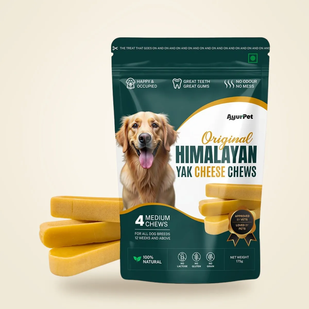 Original Himalayan yak cheese chews: retail pouch with medium chews